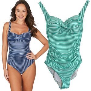 NIPTUCK One Piece Swimsuit Sorrento Stripe Size 4 Green White Multi Fit Cup